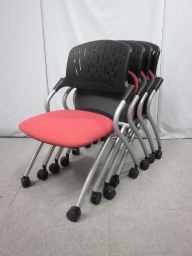 サテラ(satela)チェア｜ライオン｜ブラックシェル｜キャスター付き｜レッド｜4脚セット｜【セット商品】【会議チェア】
                                    中古
            