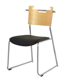 【新品】東屋（アズマヤ）製マルカートシリーズのブラックチェア！背もたれが木目調のスタッキングチェアです！