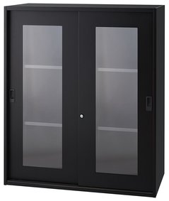 【2枚引違いガラス書庫/H1050】ブラックシリーズ！強化ガラス使用。