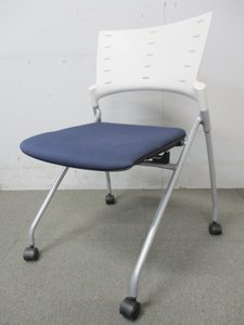 【マノス】【キャスター付】【ネイビー×ホワイト】【8脚】【ネスティングチェア】【スタッキングも可能】