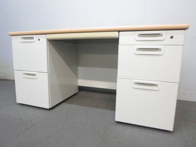 ナチュラル天板！！【定価13万円！！ナチュラルカラーの人気両袖机の入荷です！！収納力もバツグンです！！】■プラス■LA