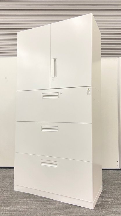 【上置(両開き)X下置(3段ラテラル)】コクヨのエディア上下書庫セット！清潔感あるホワイトカラー・【書類・資料の整理はこれ！】