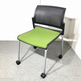 【国内メーカー】【内田洋行】ブラック×グリーン　ネスティングチェア【コンパクト収納】【軽量】【京都・滋賀】