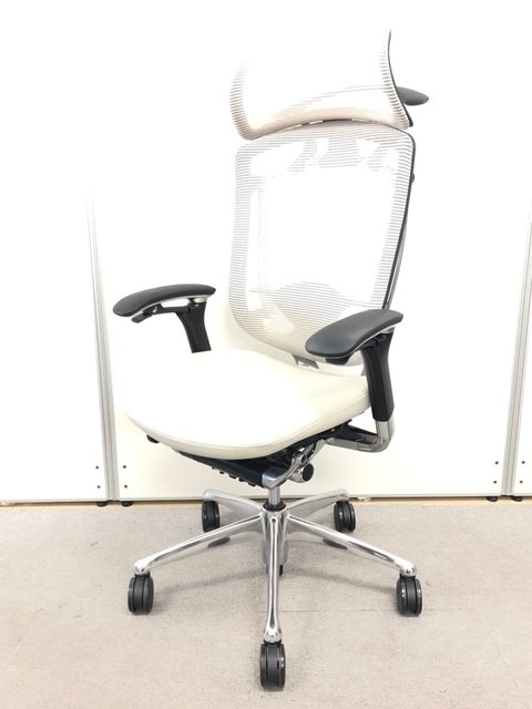 【王道チェア入荷！】座面レザー・背面メッシュ/ヘッドレスト付き【限定1脚】■オカムラ製/コンテッサ