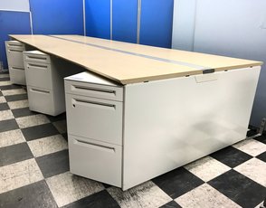 【定価約60万円！！6人用！！人気のナチュラルカラーデスクとワゴンのセット商品！！フリアド＋ワゴン6台！！】【倉庫内在庫】■オカムラ■プロユニットフリーウェイ