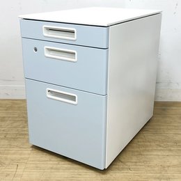 【未使用品】ホワイトブルー色　鍵2本付き　スチールワゴン　コクヨ　インヴェント