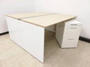 横幅1400㎜【ワゴンセット】 オカムラ製　フリーアドレスデスク　フリーウェイ　ナチュラル