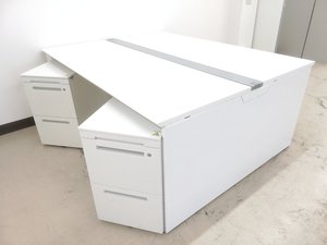 【幅3200mm】さわやかホワイト天板フリアドデスクワゴン4台セット※天板色：ホワイト（MG99）◆オカムラ製