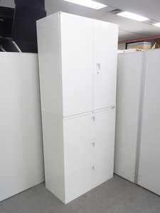 【上下書庫セット】【両開き（上）×3段ラテラル（下）】【オカムラ】【レクトライン】【ホワイト】【４台】