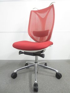 【在庫残り3点】【人気商品】オカムラ製　サブリナ　レッド×ホワイトカラー　肘無しハイバックチェア【背面メッシュ】【国内メーカー】