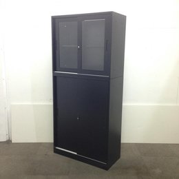 【新品】井上金庫の人気の上下引違い書庫セット！お洒落なブラックカラー、収納力抜群！