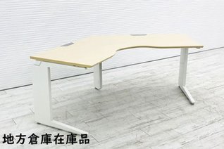 プロユニット|ブーメランデスク120°1200mm|天板：ネオウッドライト｜脚部：ホワイト【OI】遠方外部倉庫在庫の為、配送費・納品日はお問い合わせください