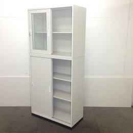 【新品】上下書庫セット　ガラス引き違い　スチール引き違い！！　※メーカー倉庫在庫