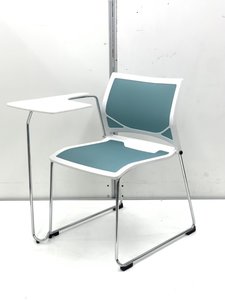 【メッシュ生地】オカムラ製/ツァルト/ライトブルー◆メモ台付きでミーティングにぴったり！