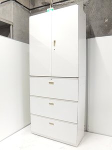 【オフィスを明るくするホワイト】イトーキ製　シンライン　書庫セット(3段ラテラル+両開き)【大容量収納】【シリンダー錠】