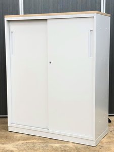 【2台入荷】内田洋行　HS(ハイパーストレージ)　引き違い書庫　木目天板　D400